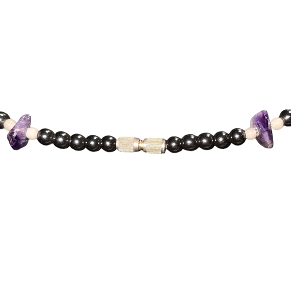 Handmade Hematite with Amethyst Stone Beaded Necklace - Picture 3 of 3